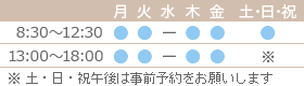 平日9：00-12：30/13：00-18：00　日曜：13：00-17：00　水曜定休